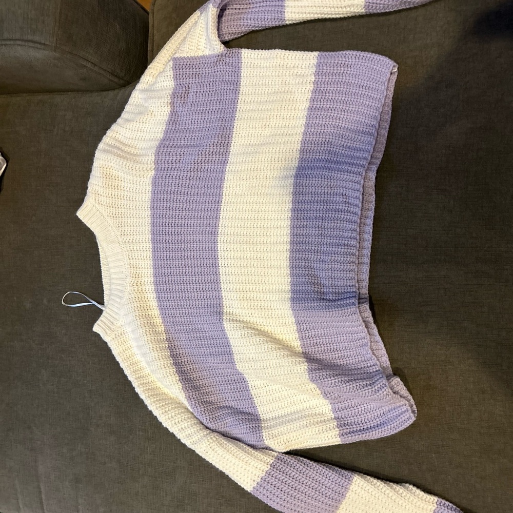 moon & madison Purple and White Striped Crew Neck Sweater